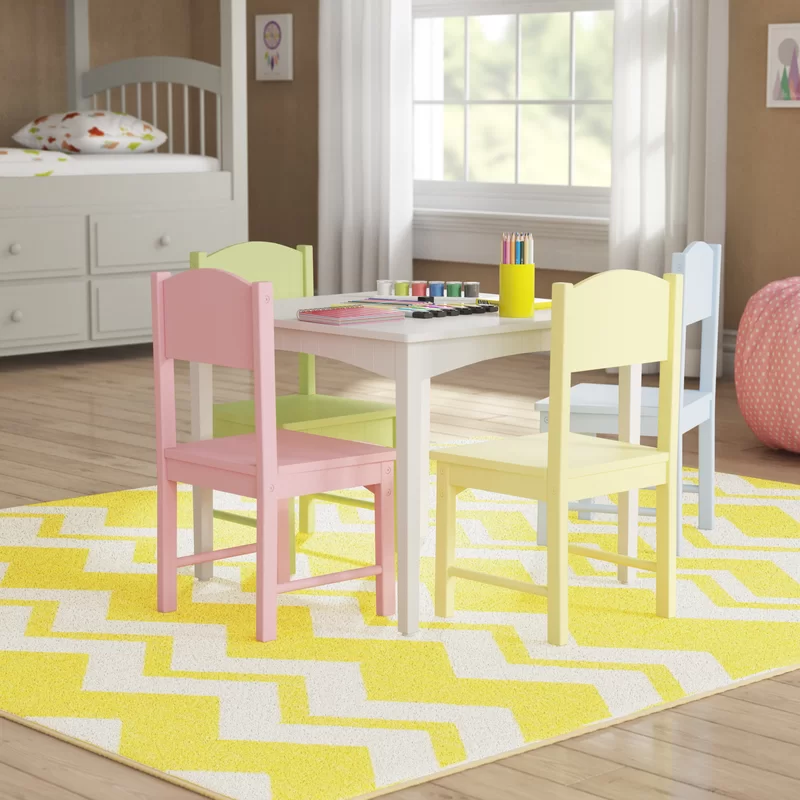 KidKraft Nantucket Kid-s Wooden Table & 4 Chairs Set with Wainscoting Detail. Pastel. Gift for Ages 3-8