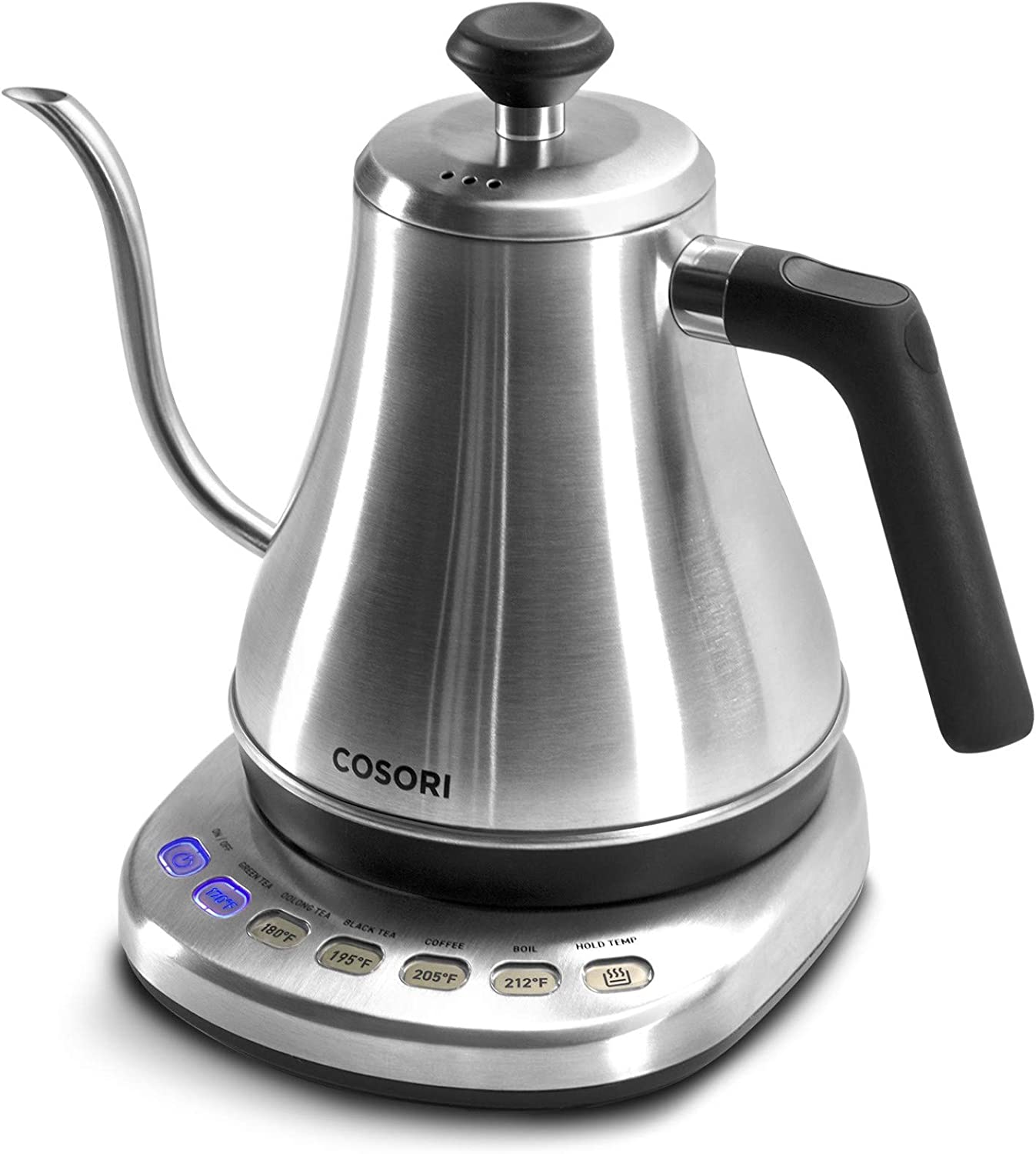 COSORI Electric Gooseneck Kettle with 5 Variable Presets. Pour Over Kettle & Coffee Kettle. 100% Stainless Steel Inner Lid & Bottom. 1200 Watt Quick Heating. 0.8L. Silver