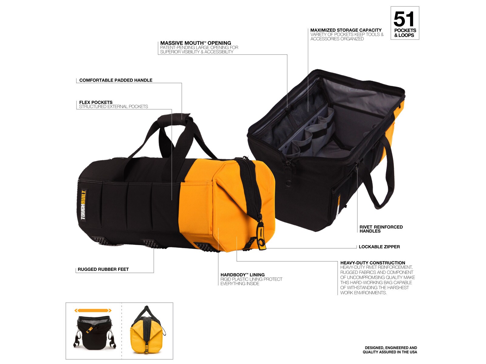 TOUGHBUILT Massive Mouth Black Polyester 20-in Zippered Tool Bag