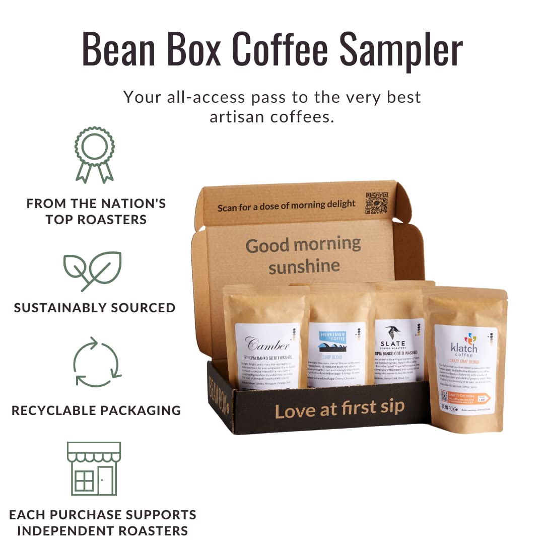 Bean Box Gourmet Coffee Sampler. Specialty Coffee Gift Basket. Whole Bean 4 Piece