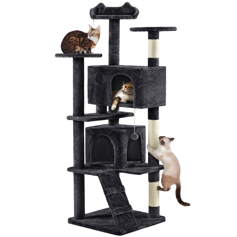 Easyfashion 70″ Cat Tree Condo with 3 Platform & 3 Scratching Posts. Black