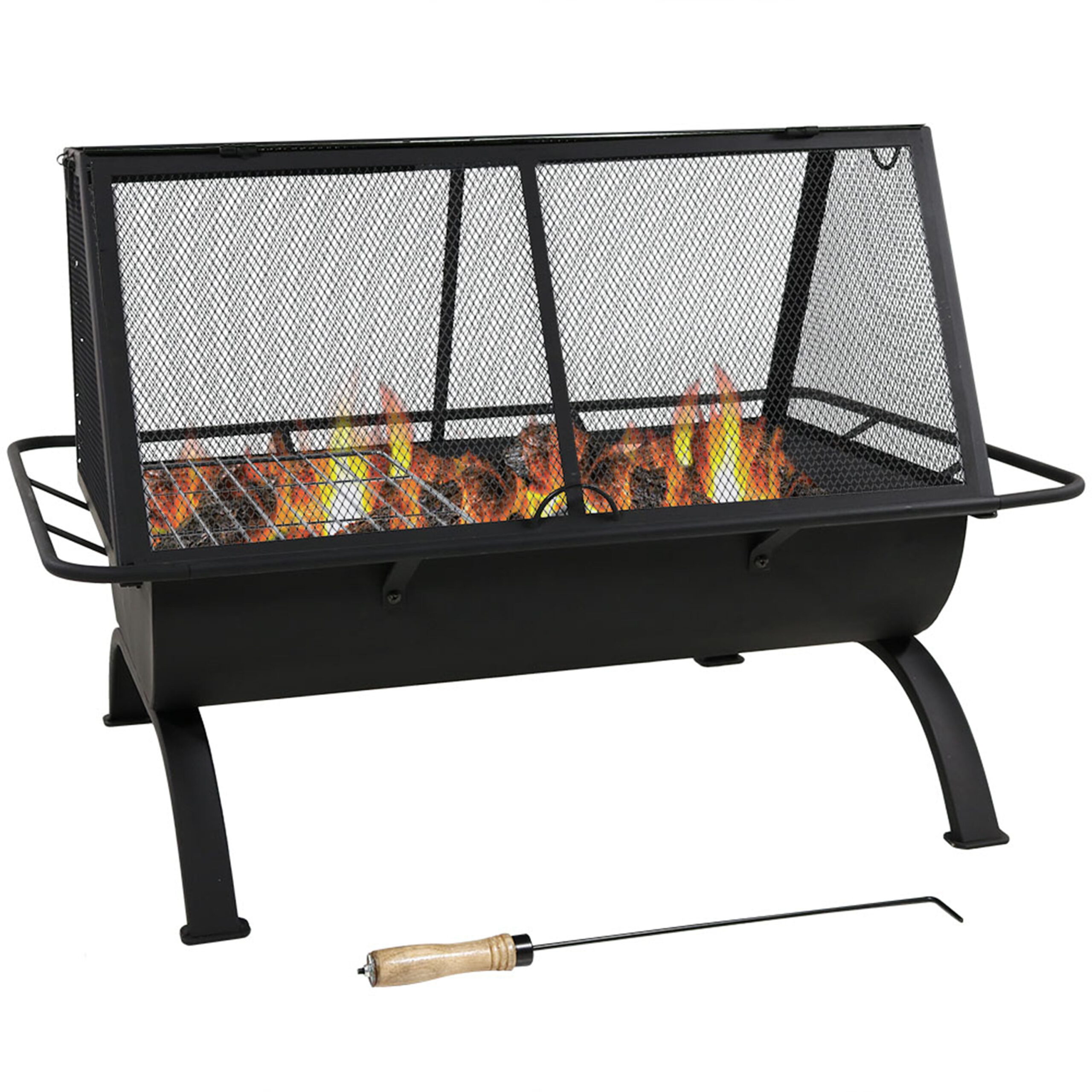 Sunnydaze Outdoor Camping or Backyard Rectangular Northland Fire Pit with Cooking Grill Grate. Spark Screen. Log Poker. and Fire Pit Cover - 36″