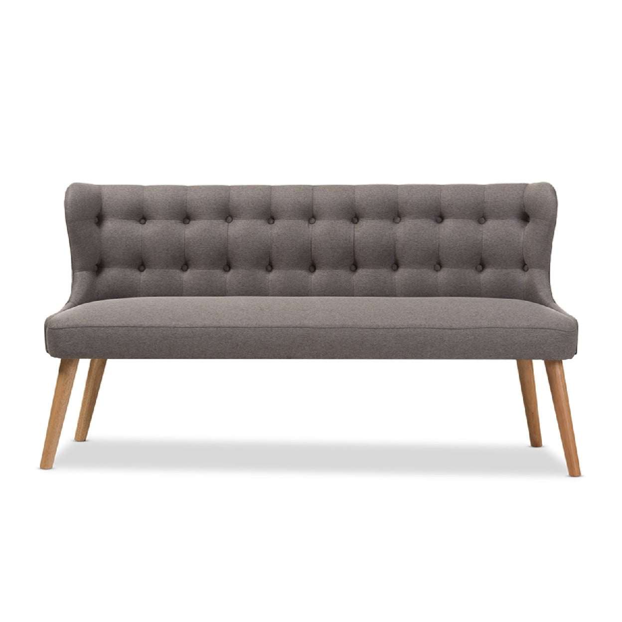 Wholesale Interiors Baxton Studio Melody Mid-Century Modern Grey Fabric and Natural Wood Finishing 3-Seater Settee Bench