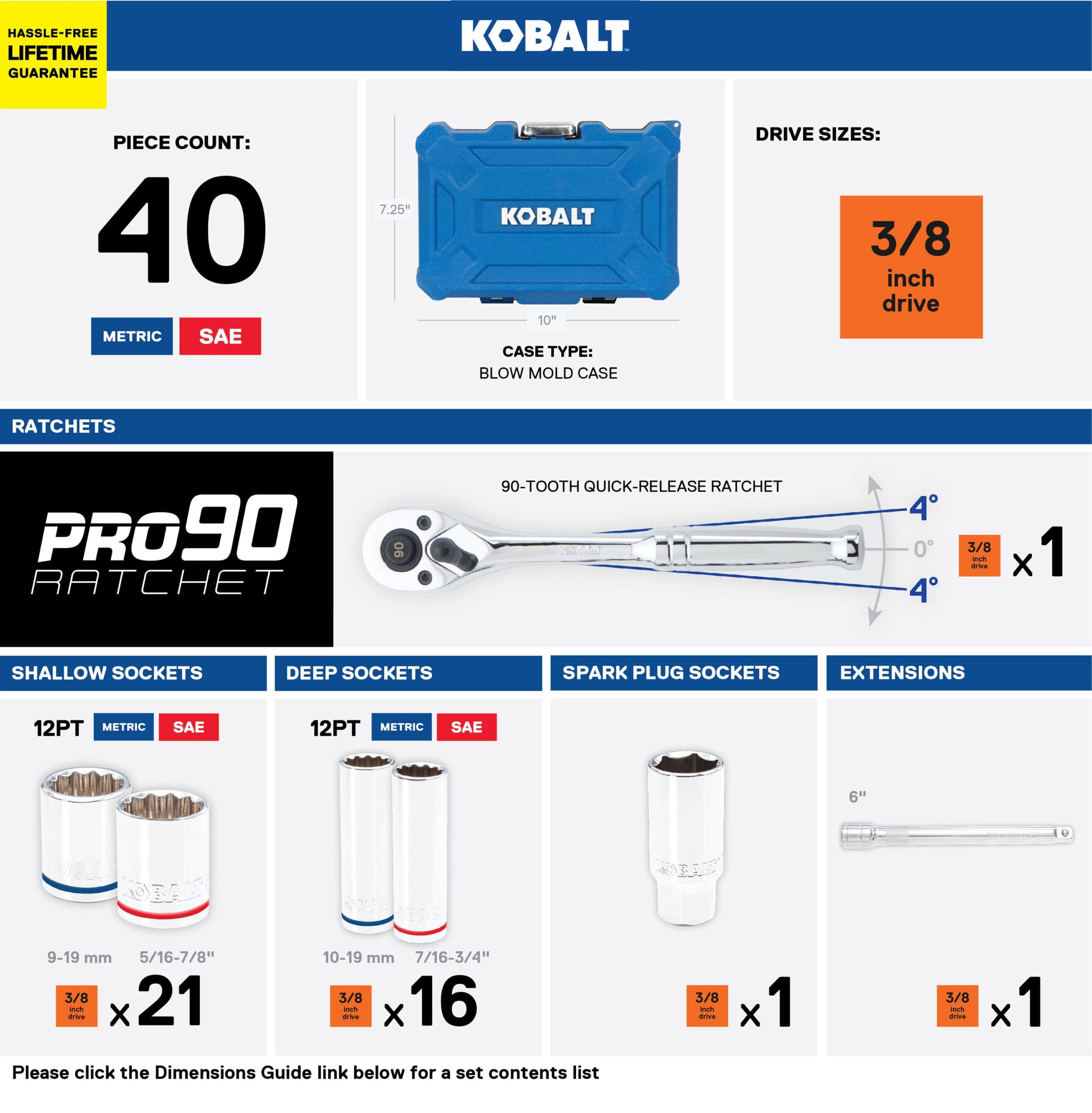 Kobalt 40-Piece Standard (SAE) and Metric Polished Chrome Mechanics Tool Set with Hard Case