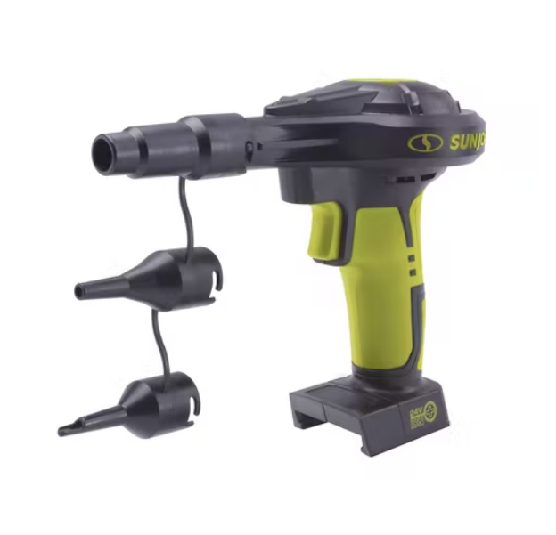 Sun Joe 24V-AJC-AJV-LTE 24V iON+ High Volume Inflator & Portable Air Compressor Kit | w/ 2.0-Ah Battery + Charger. Storage Bag. 3 Inflation Adapters. and Nozzle Pin Attachments