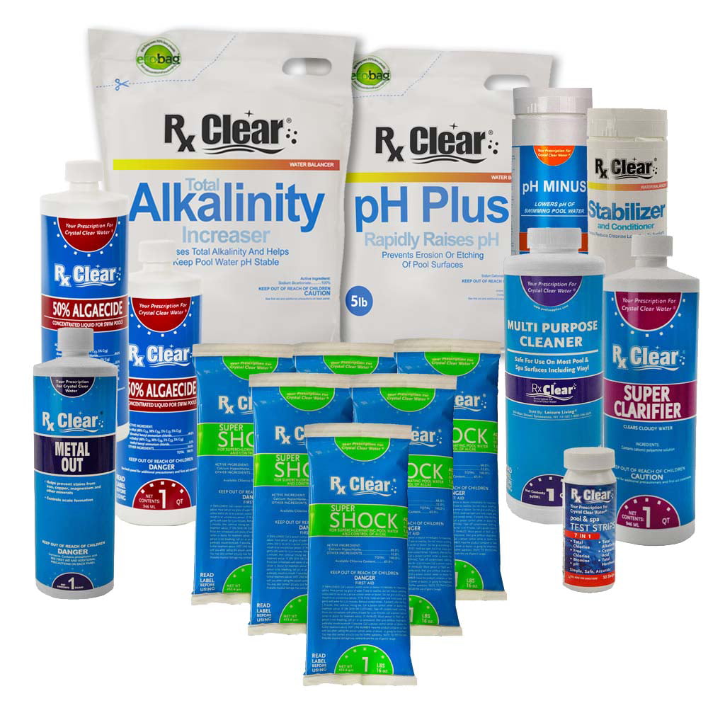 Rx Clear Deluxe Spring Pool Chemical Opening Kit - Up to 15.000 Gallons