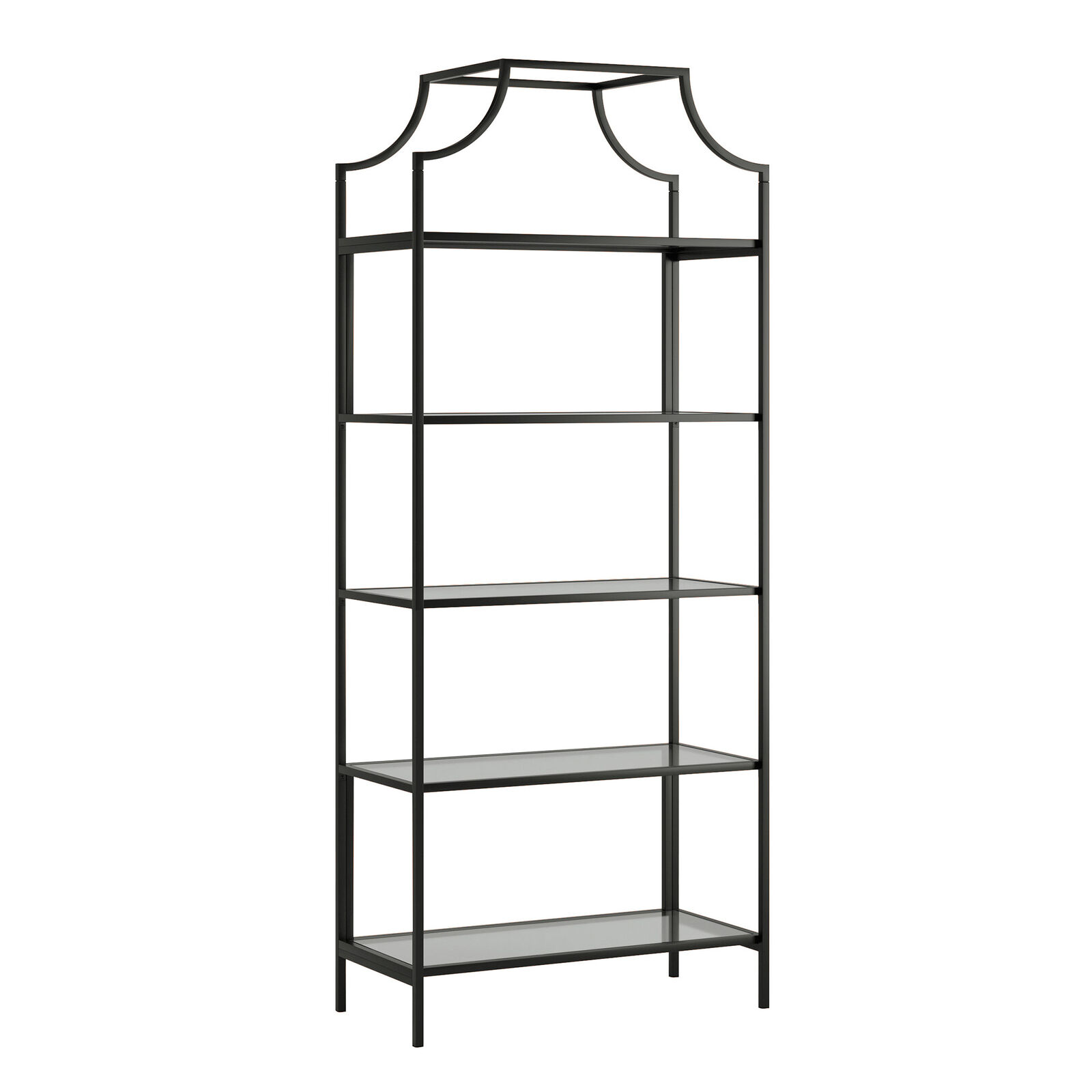 SAUDER 425784 Harvey Park 70.866 in.H Black Metal 5-Shelf Bookcase with Glass Shelves