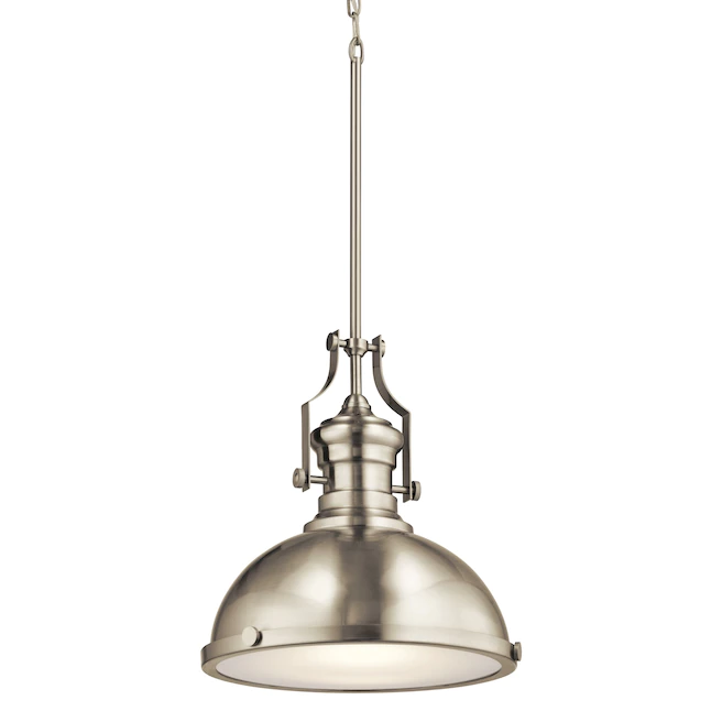 Kichler  Satin Nickel Industrial Frosted Glass Dome LED Pendant Light