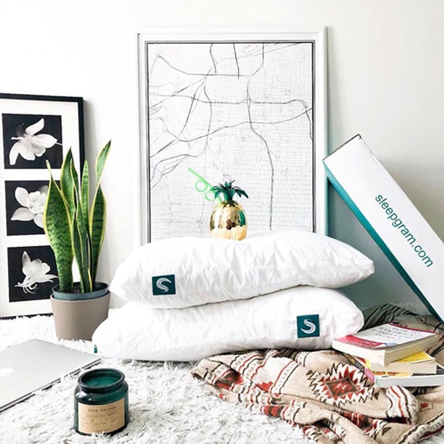 Sleepgram Bed Support Adjustable Hypoallergenic Cool Sleeping Loft Soft Pillow with Removeable Microfiber Cover. Queen Size. White (2 Pack)