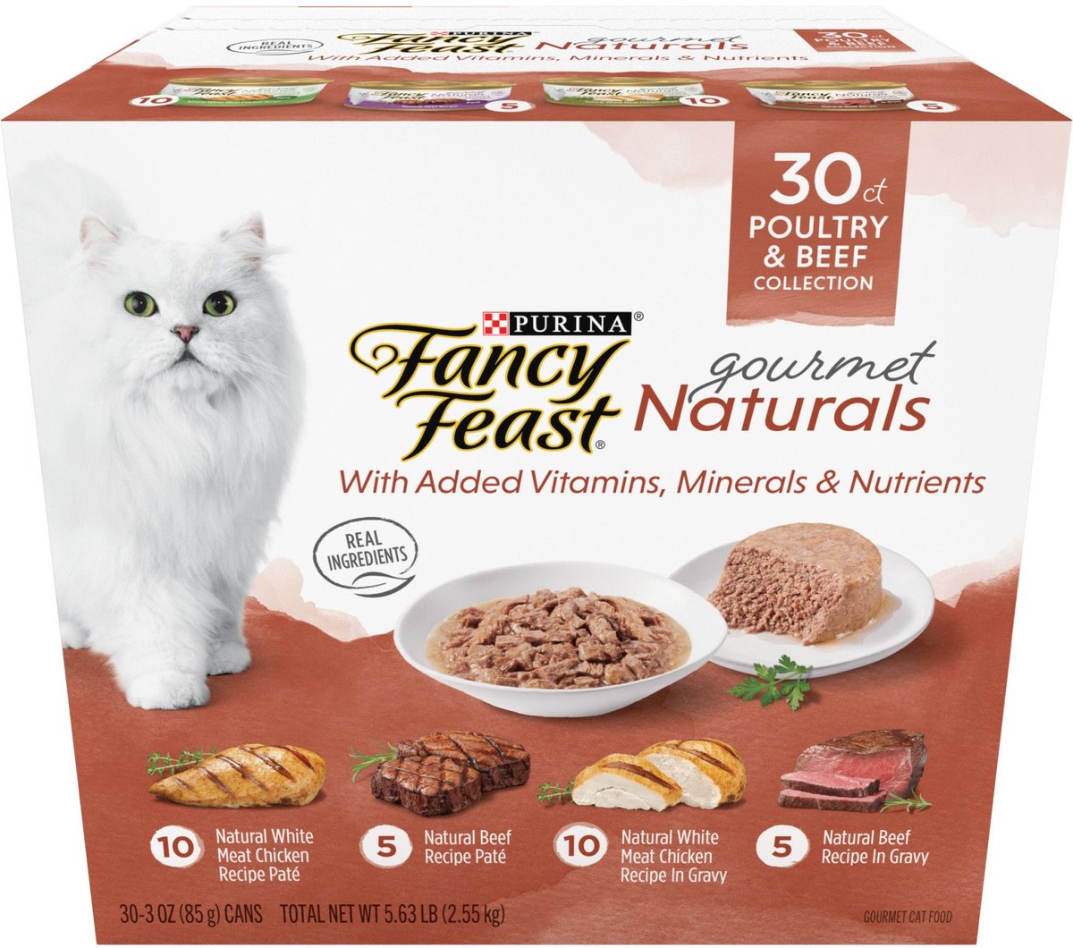 Fancy Feast Gourmet Naturals Poultry & Beef Variety Pack Canned Wet Cat Food. 3-oz. case of 30