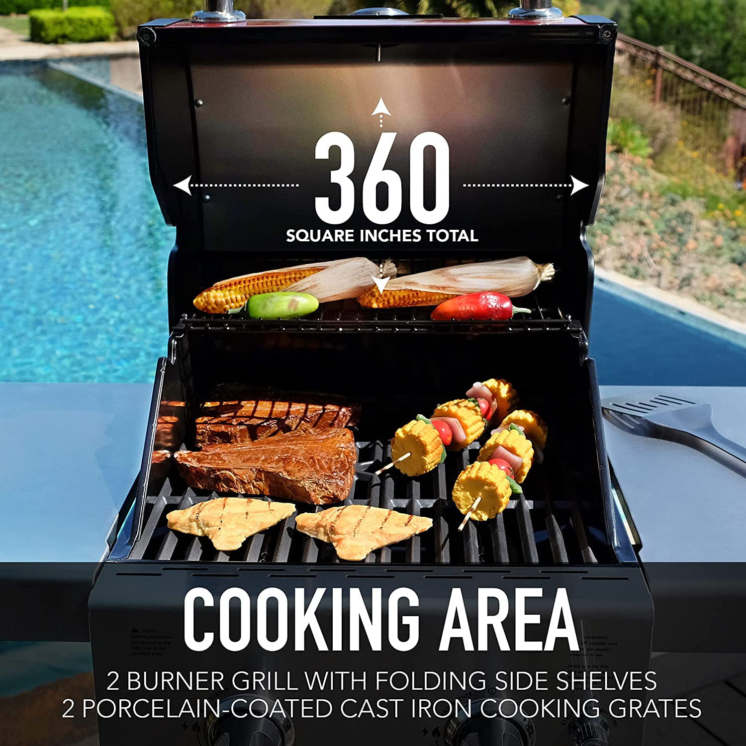 Permasteel 2-Burner Compact Propane Gas Grill with Foldable Sides. Red