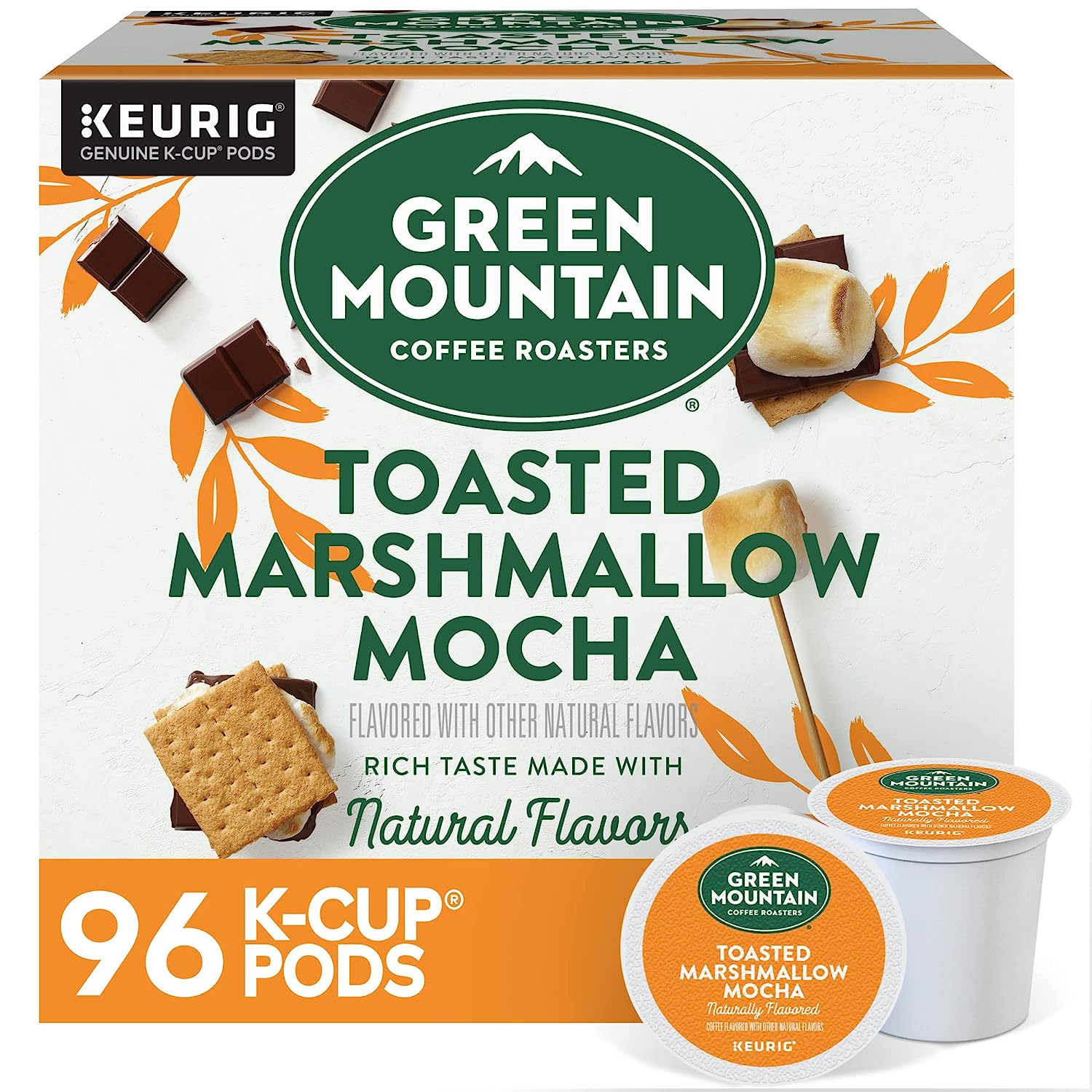 Green Mountain Coffee Roasters Toasted Marshmallow Mocha. Single-Serve Keurig K-Cup Pods. Flavored Light Roast Coffee Pods. 96 Count