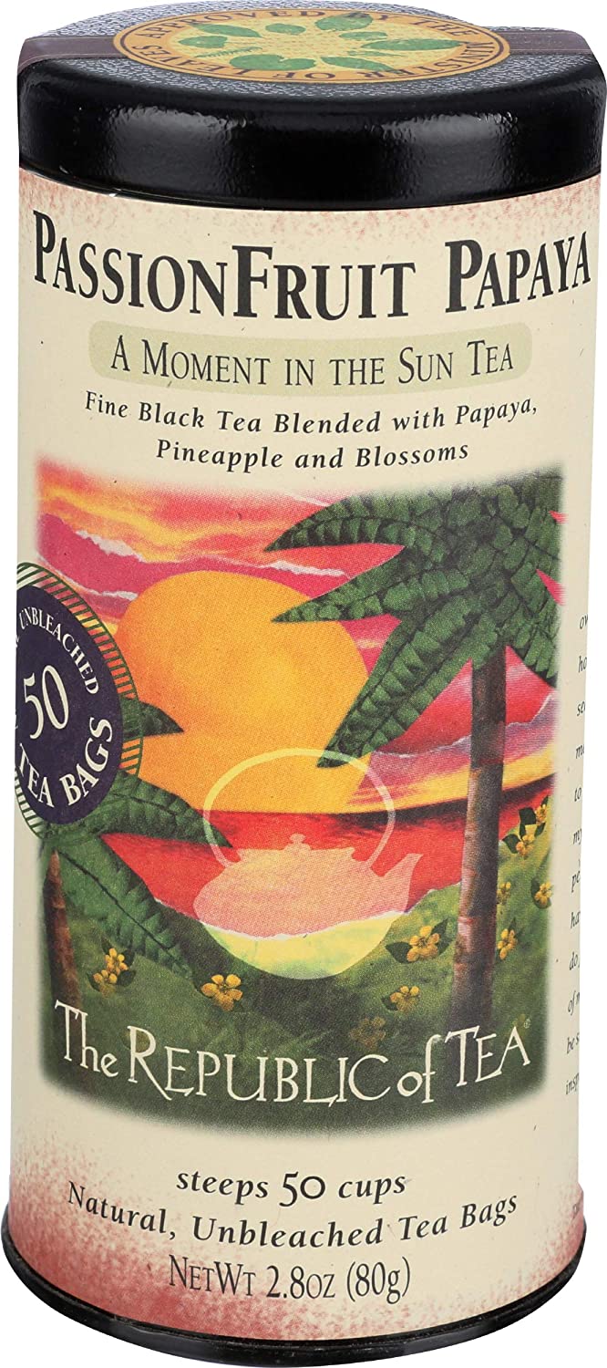 The Republic of Tea PassionFruit Papaya Black Tea. Tin of 50 Tea Bags