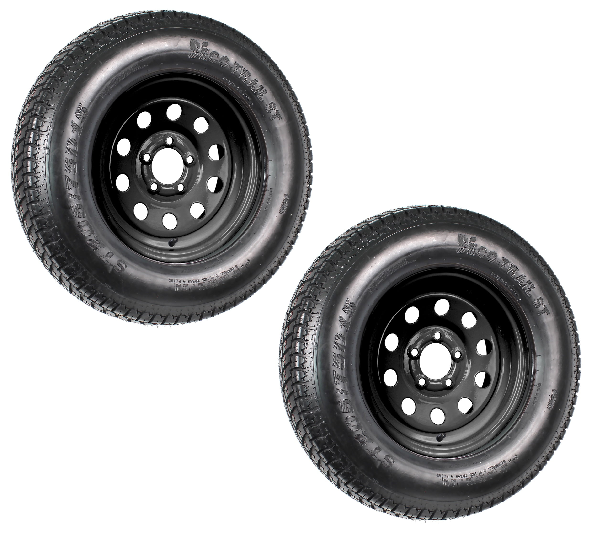 2-Pk Trailer Tire On Black Wheel Modular Rim ST205/75D15 LRC 5 Lug On 4.5 15 x 5.