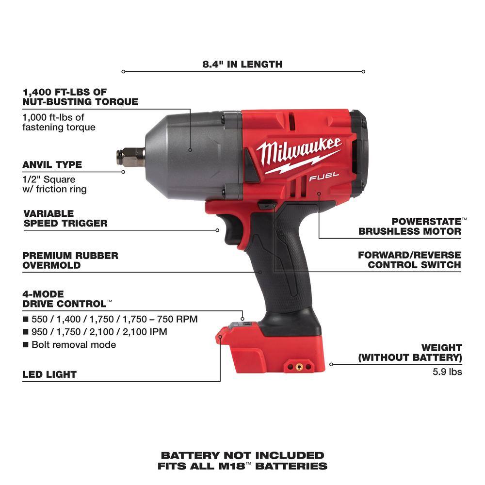 Milwaukee 2904-22-2767-20 M18 FUEL 18-Volt Lithium-Ion Brushless Cordless 1/2 in. Hammer Drill Driver Kit with M18 FUEL High-Torque Impact