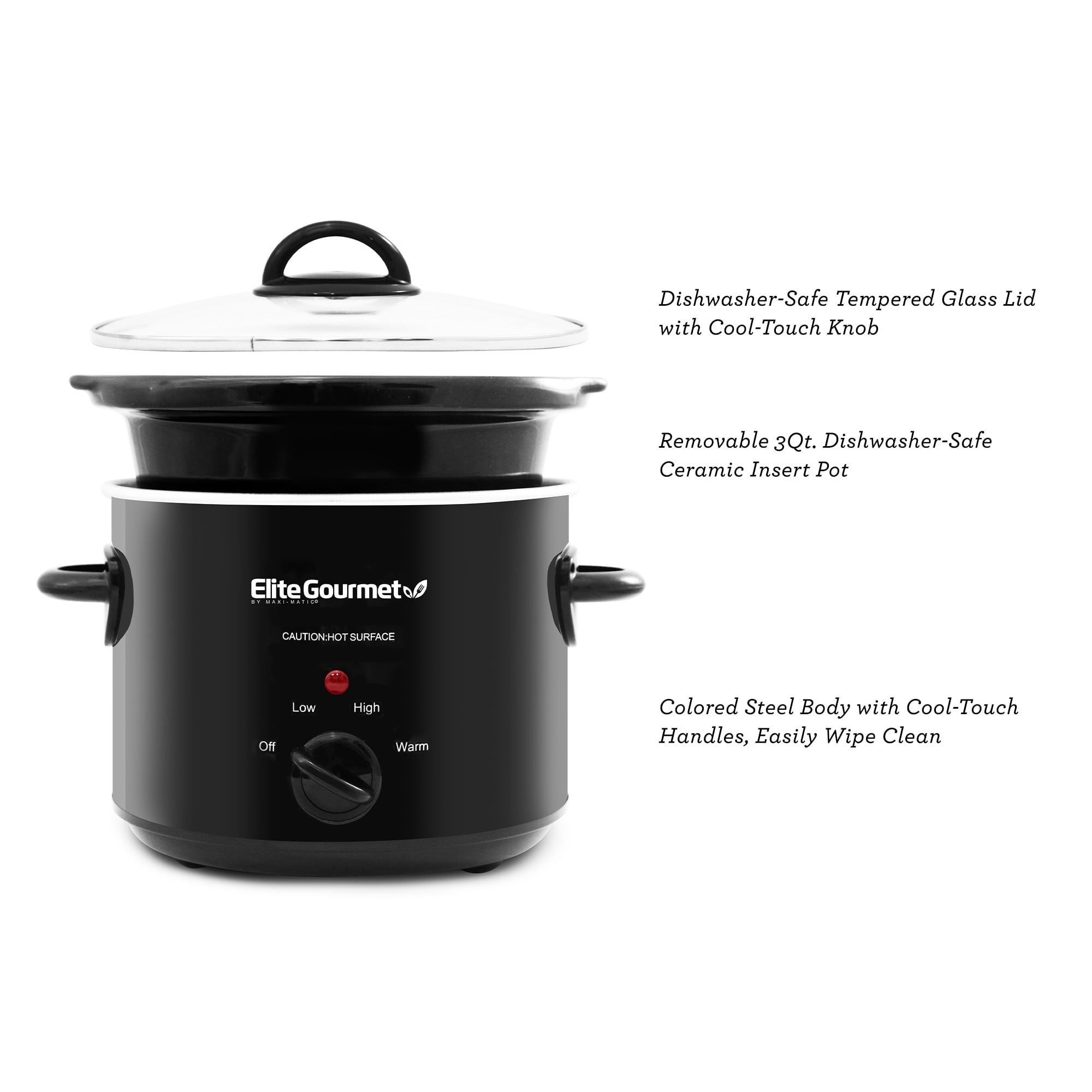 Elite Gourmet 3 QT Slow Cooker Black