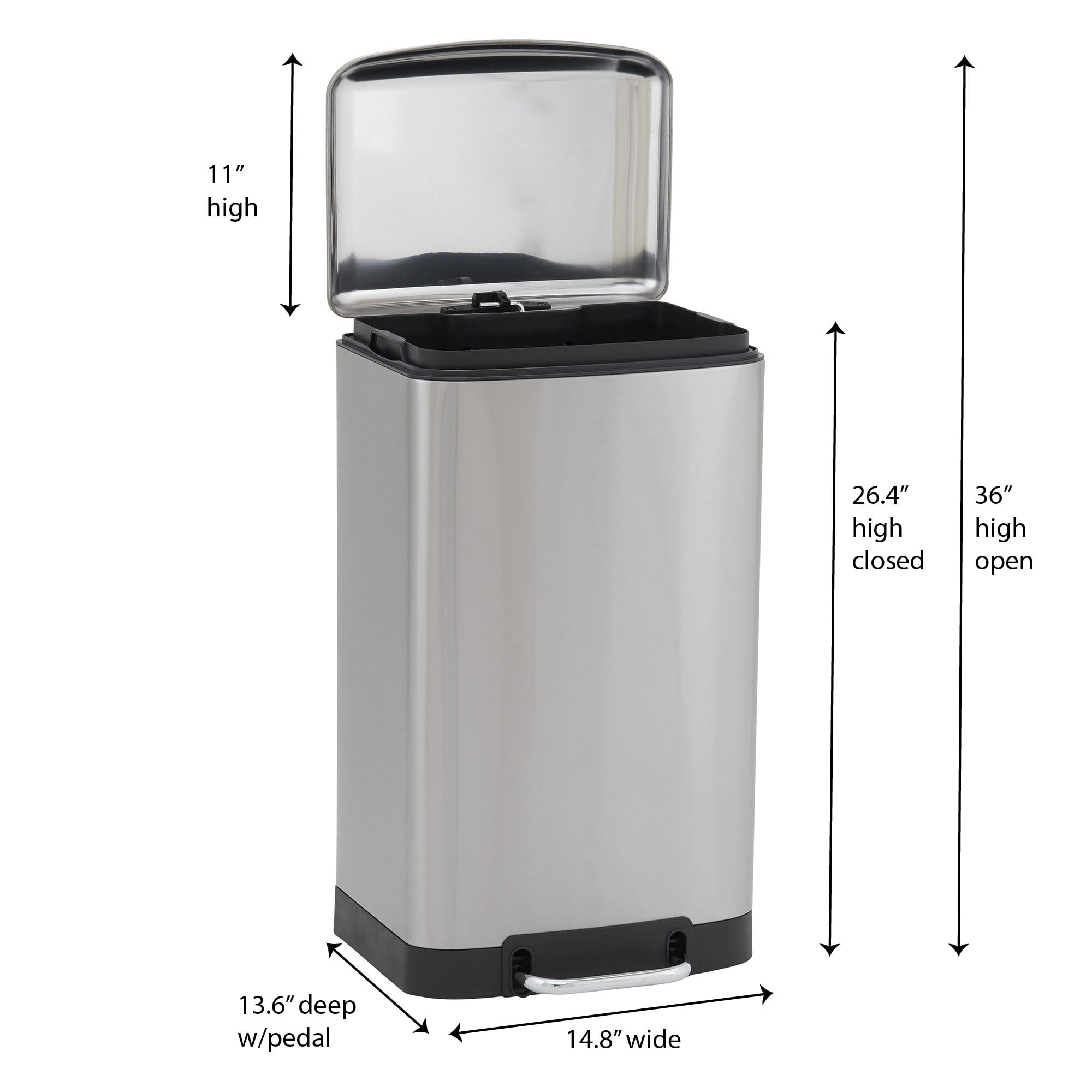 Design Trend 40 Liter / 10.5 Rectangle Stainless Steel Step On Trash Can