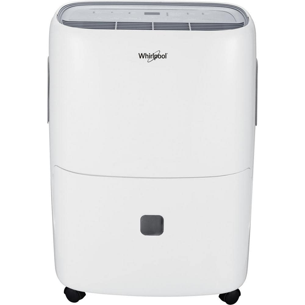 Whirlpool WHAD501CW 50-Pint Portable Dehumidifier with 24-Hour Timer. Auto Shut-Off. Easy-Clean Filter. Auto-Restart and Wheels
