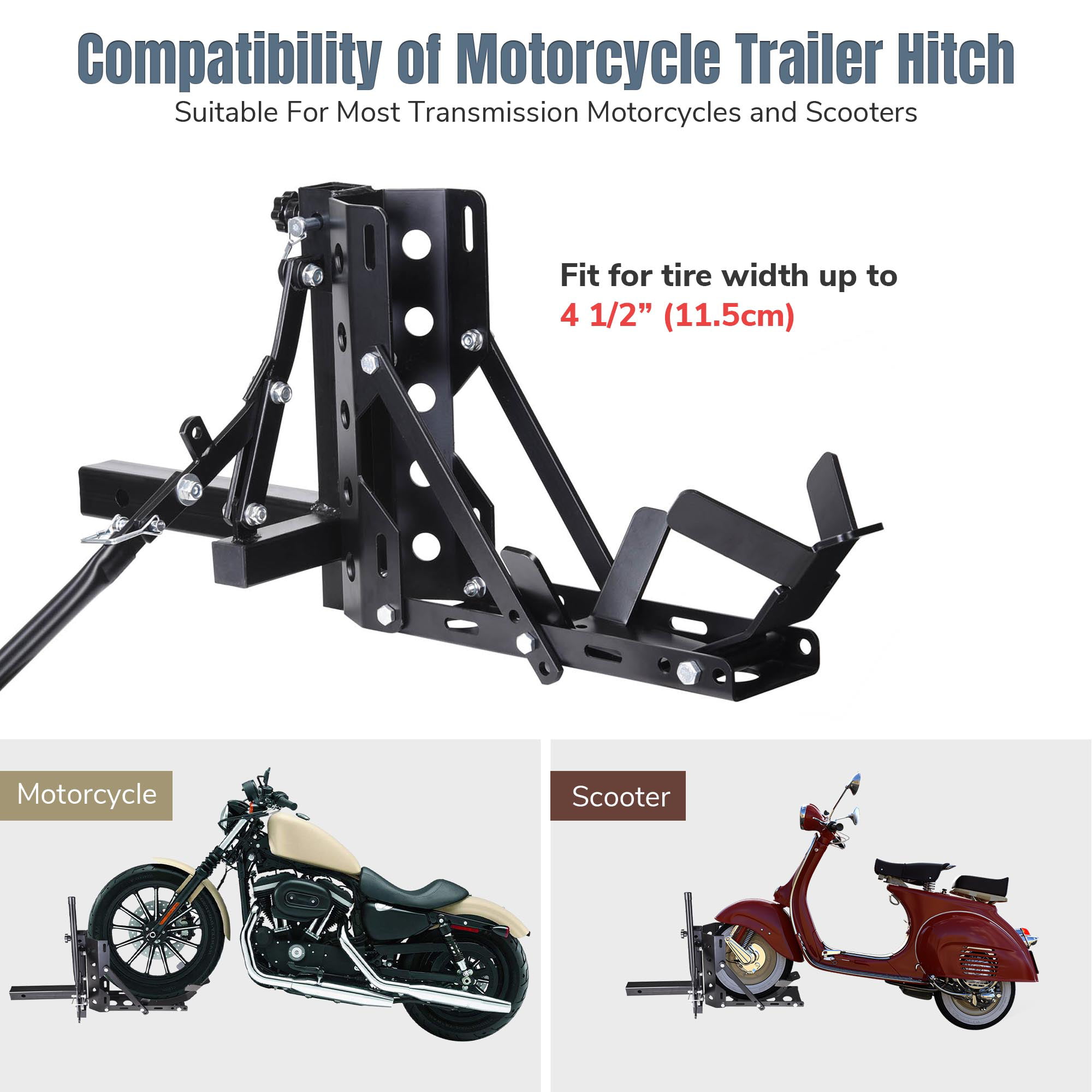Yescom 800lb Motorcycle Trailer Hitch 2″ Tow Receiver Scooter Carrier Steel Hauler Hitch Mount Rack