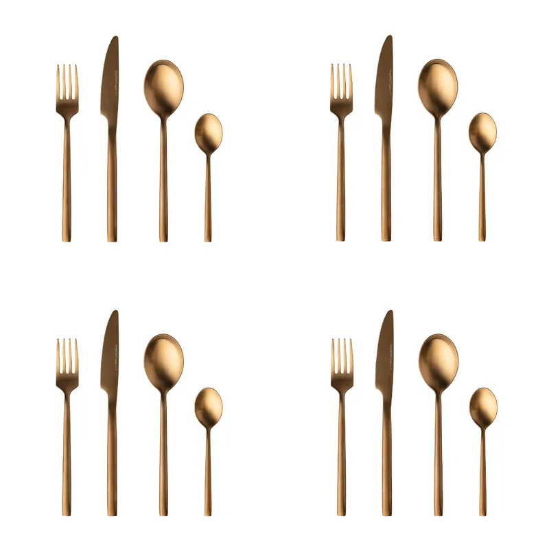 BergHOFF Gem 16pc Flatware Set. Gold Plated