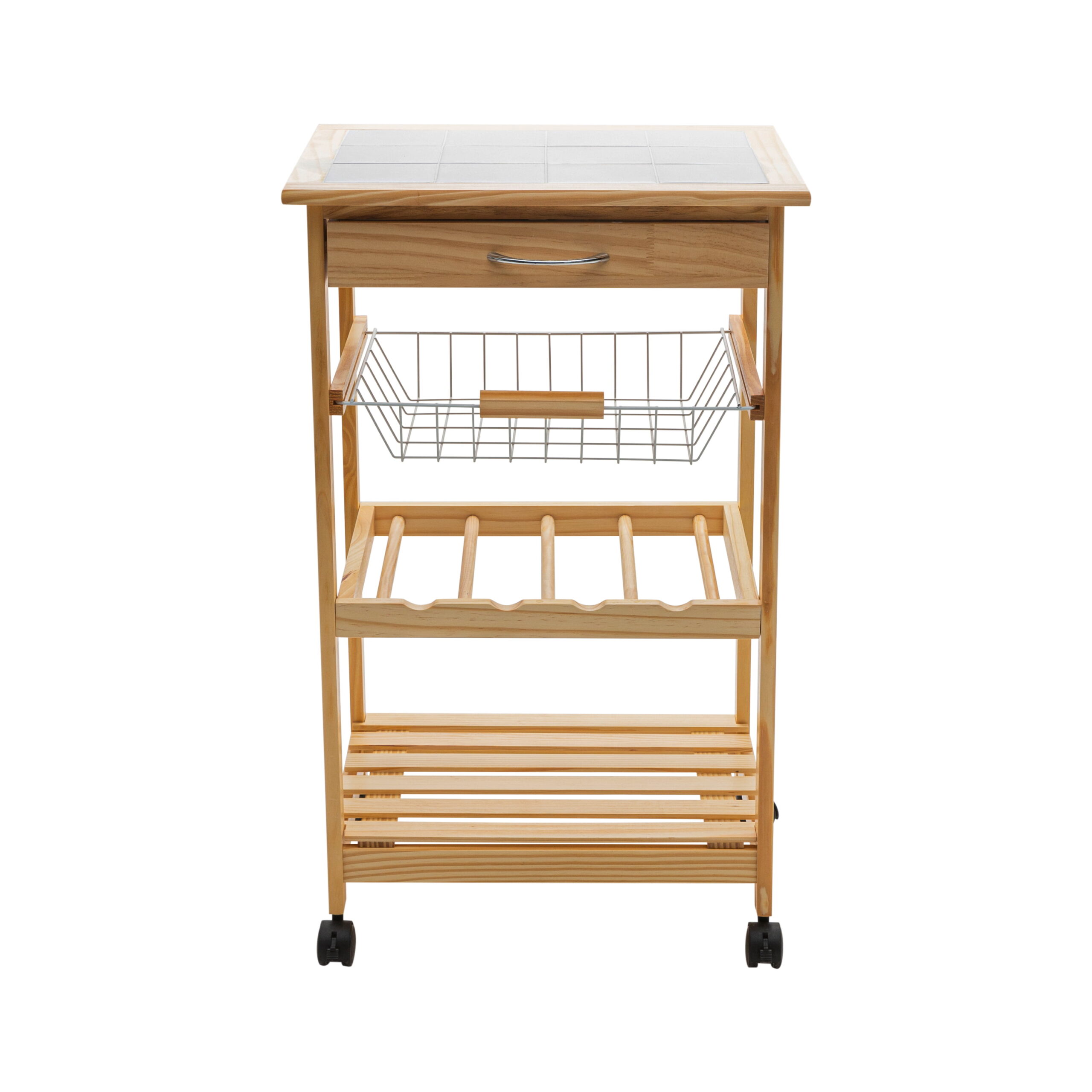 Organize It All Rolling Kitchen Cart with Ceramic Countertop. Brown