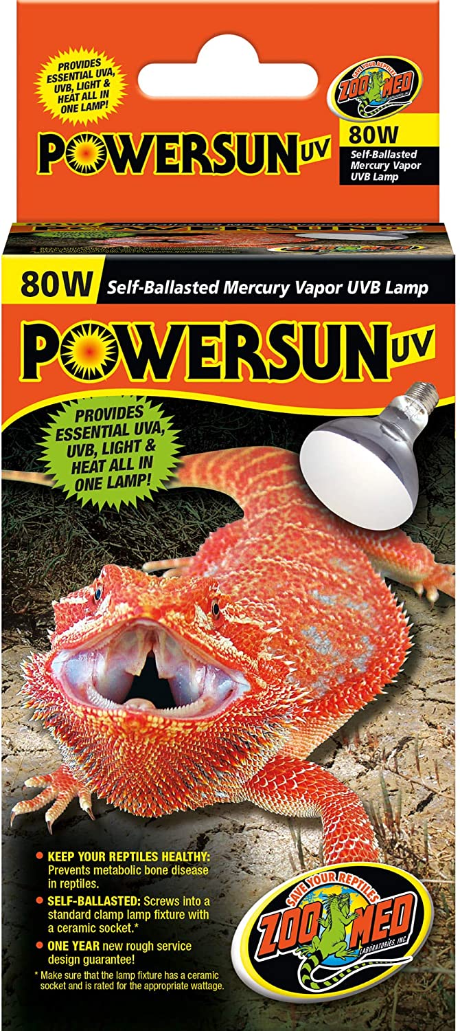 Zoo Med PowerSun UV Self-Ballasted Mercury Vapor UVB Reptile Terrarium Lamp. 80-watt