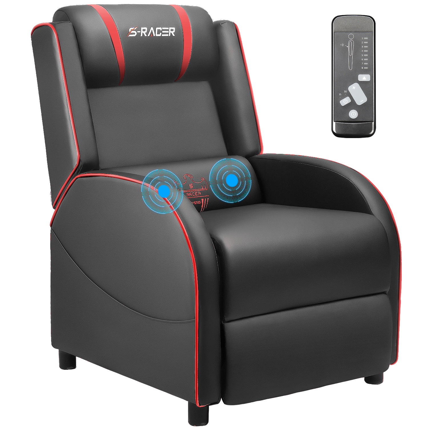 Homall Massage Gaming Recliner Chair Video Game Chair Racing Sofa Chair PU Leather Living Room Sofa Single Home Theater Seating. Red