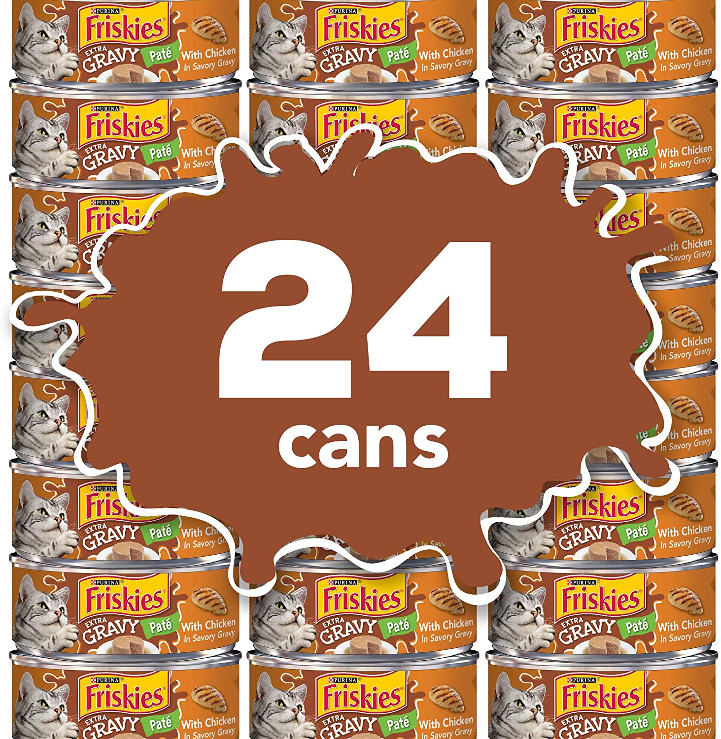 Purina Friskies Gravy Pate Wet Cat Food. Extra Gravy Pate With Chicken in Savory Gravy - (24) 5.5 oz. Cans