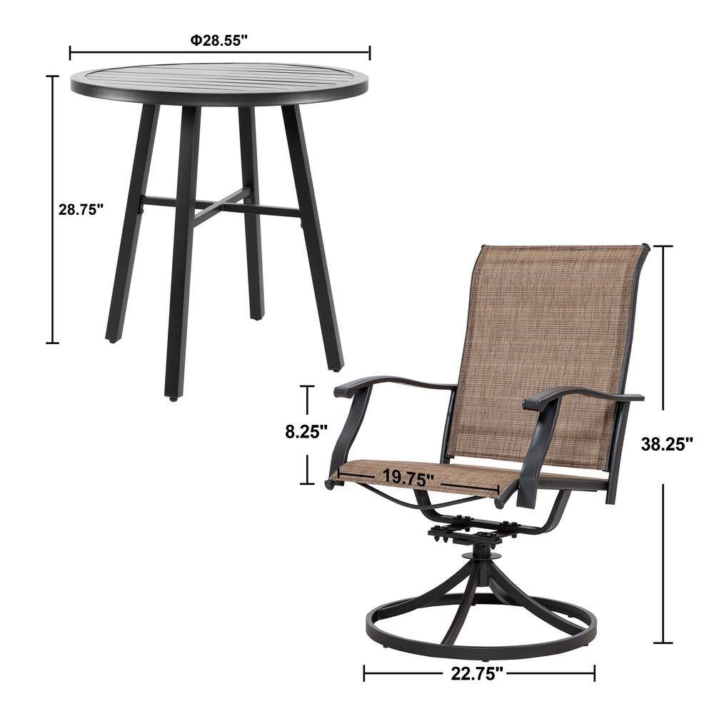 Nuu Garden  3-Piece Steel Round Outdoor Patio Bistro Set in Brown