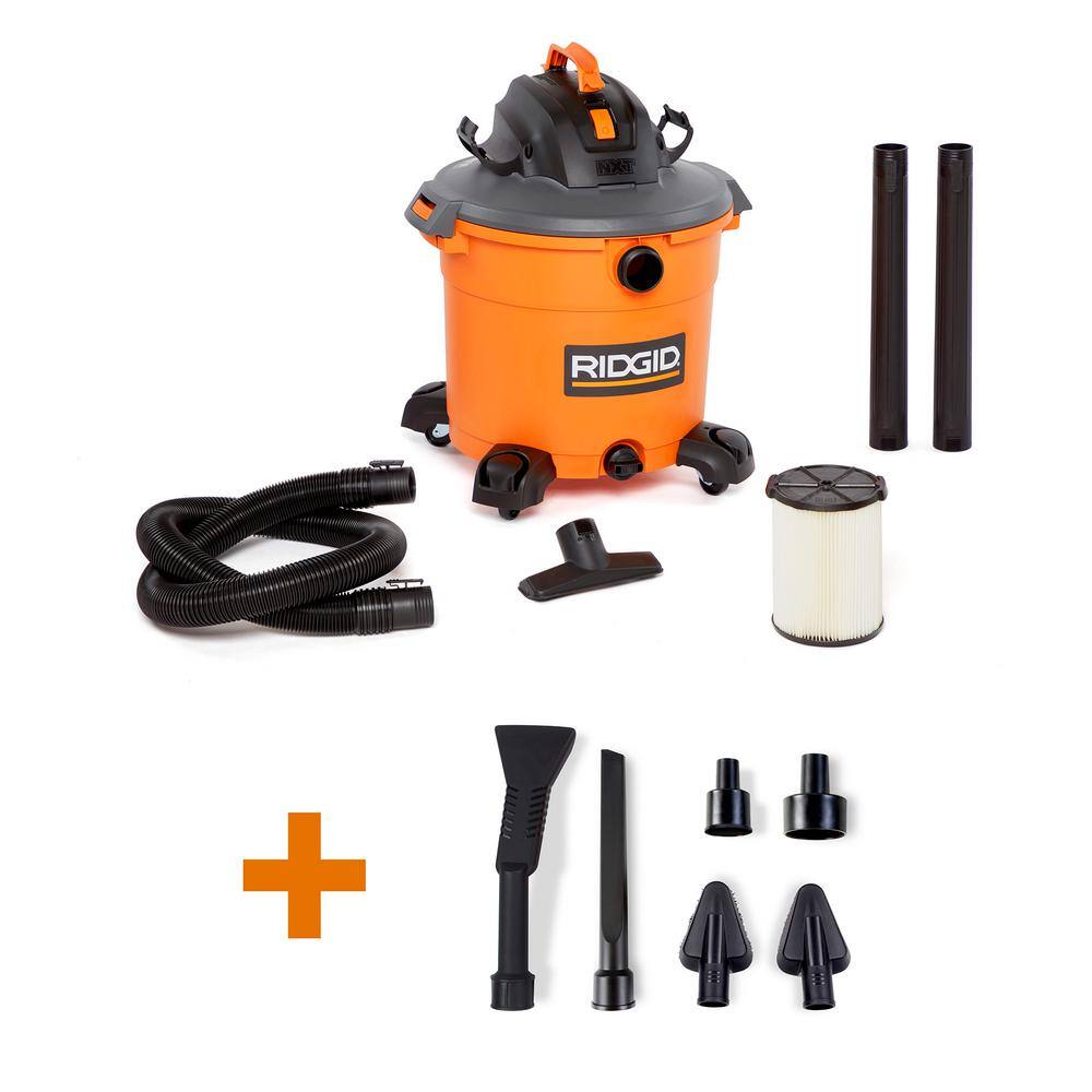 RIDGID HD1640C 16 Gal. 5.0 Peak HP Nxt Wet/Dry Shop Vacuum with Filter. Locking Hose. Accessories and Car Cleaning Kit
