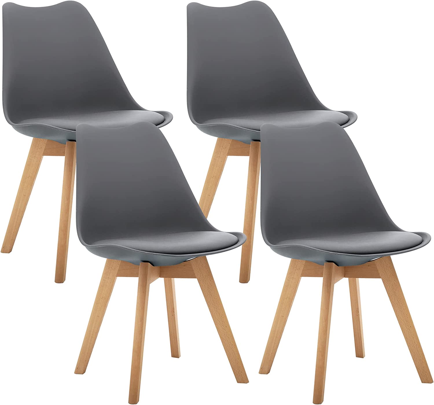 CangLong Mid Century Modern DSW Side Chair with Wood Legs for Kitchen. Living Dining Room. Set of 4. Grey