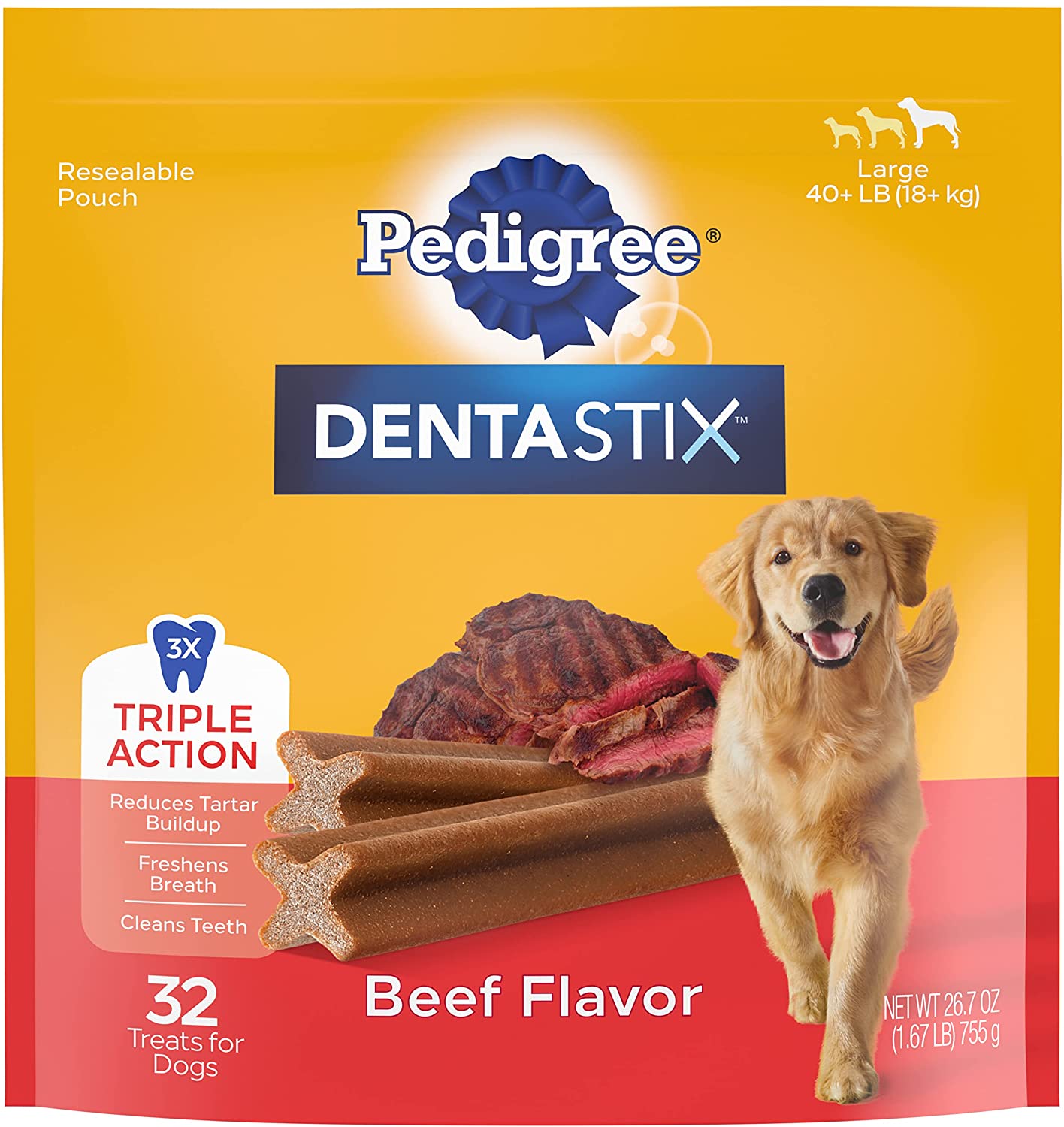 PEDIGREE DENTASTIX Large Dog Dental Treats Beef Flavor Dental Bones. 1.72 lb. Pack (32 Treats)