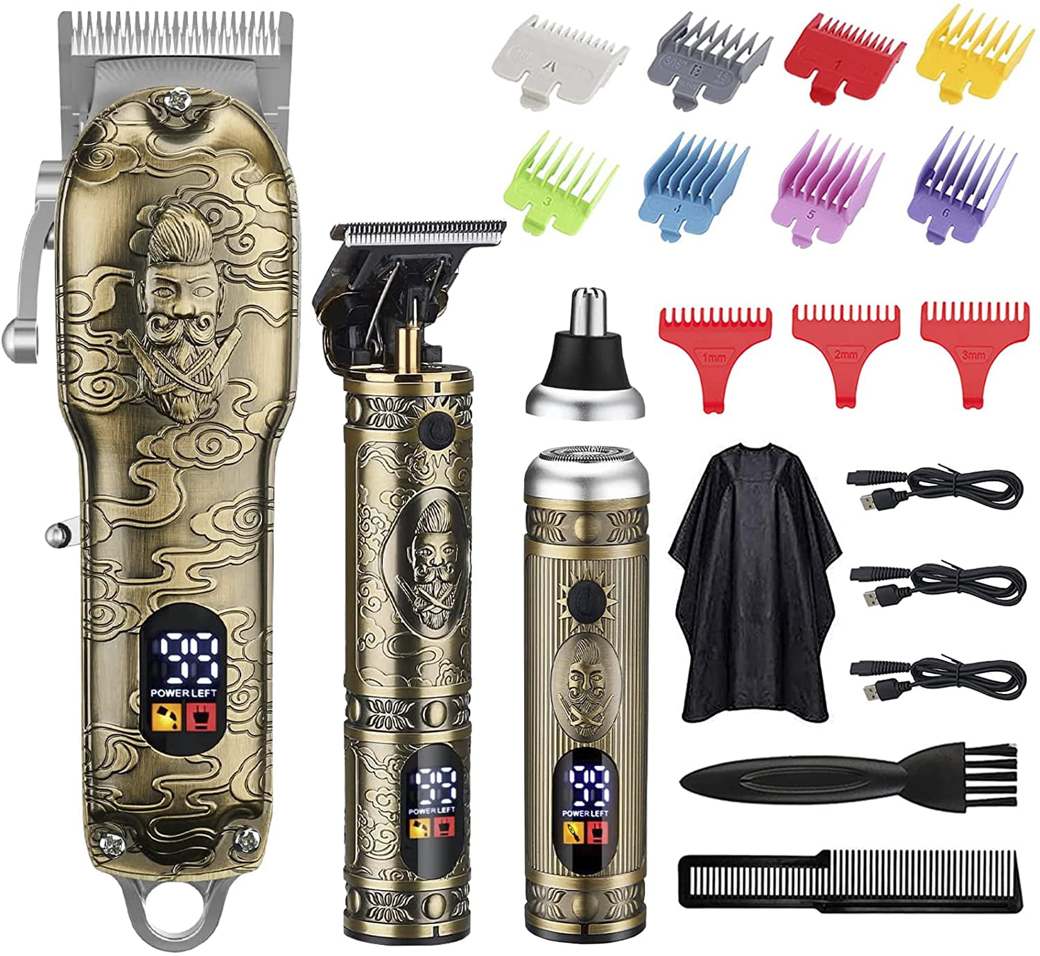 BerZalah Hair Clippers for Men Beard Trimmer Nose Hair Trimmer 3pcs Set. USB Rechargeable LED Display