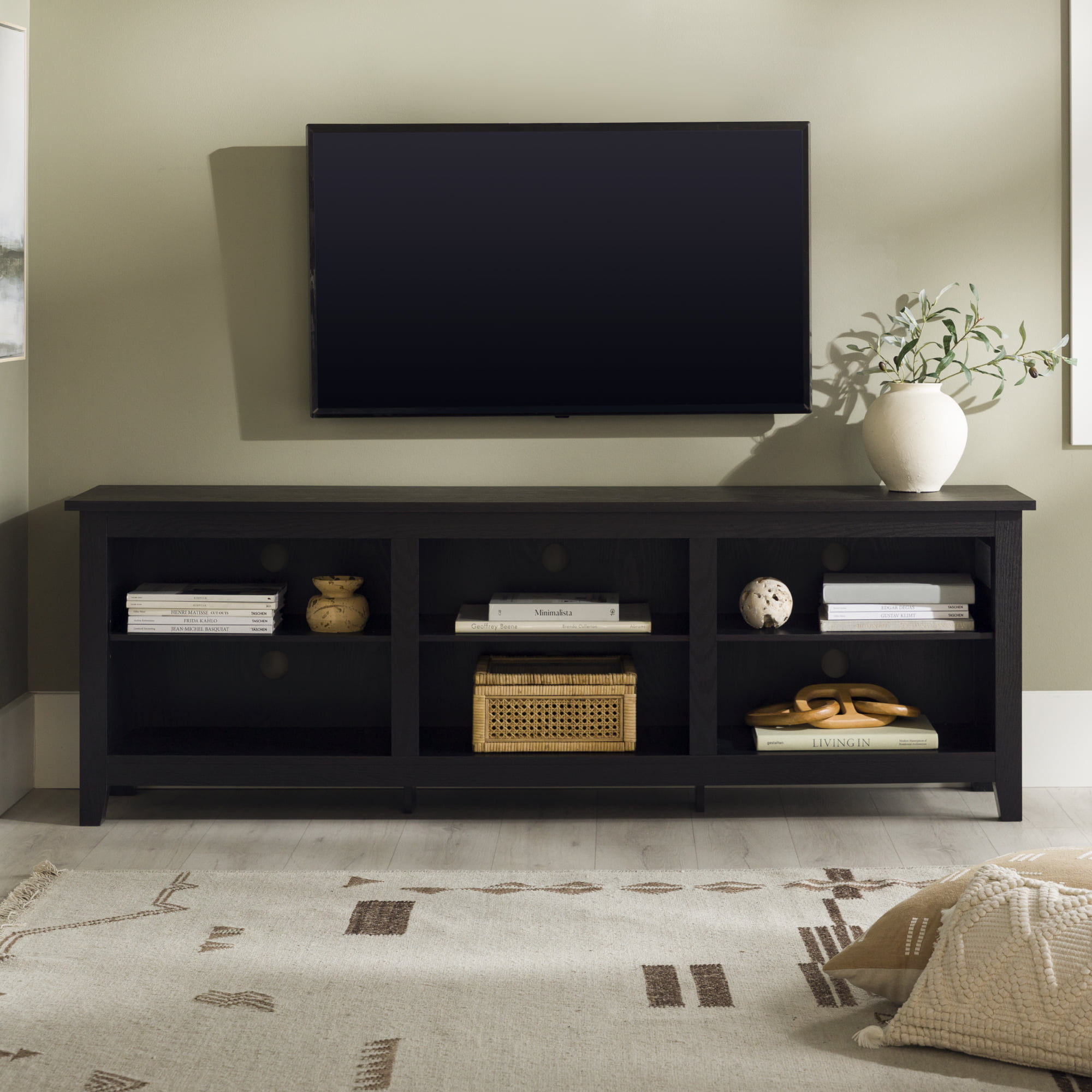 Woven Paths Open Storage TV Stand for TVs up to 80″. Black