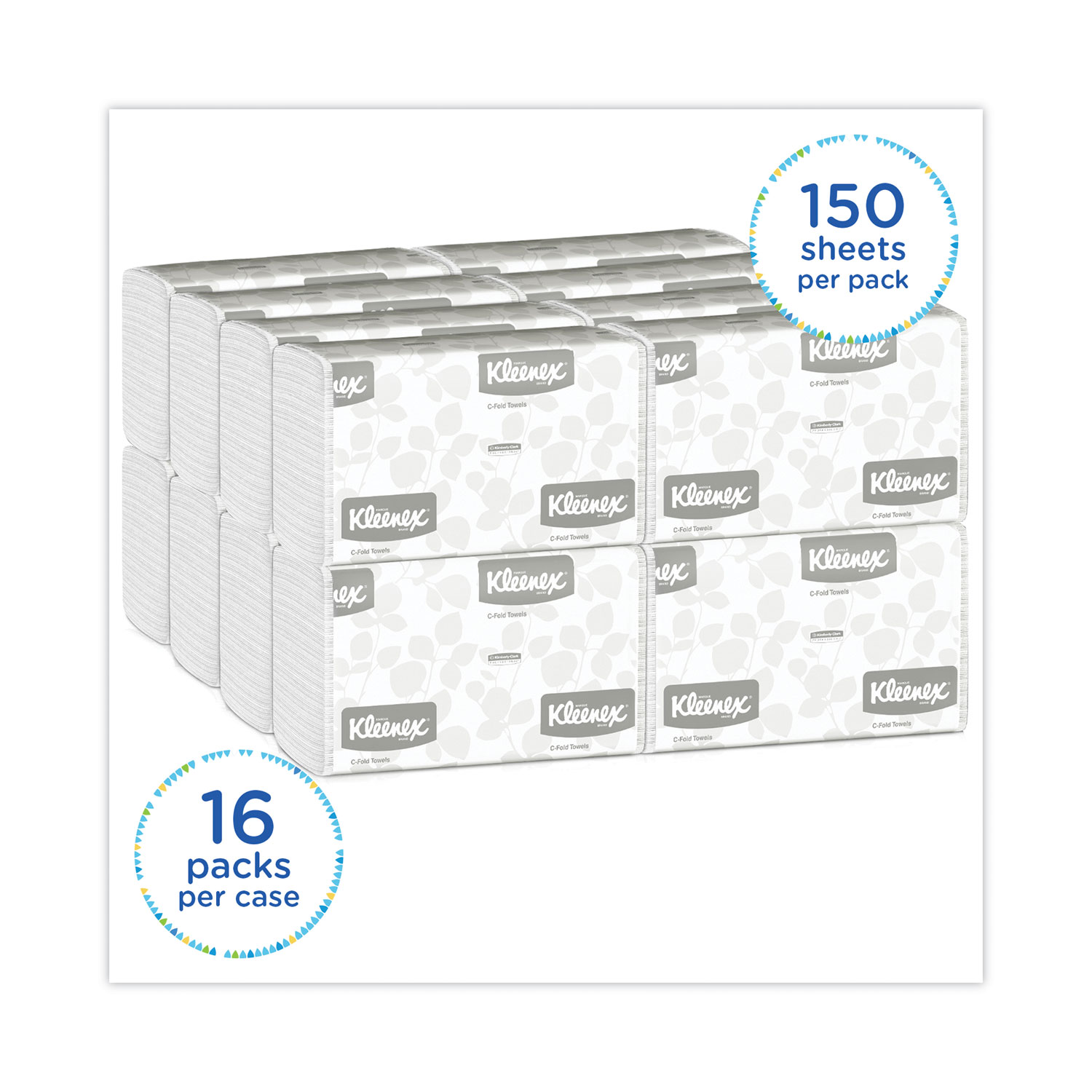 Kleenex C-Fold Paper Towels. 10.13 x 13.15. White. 150/Pack. 16 Packs/Carton