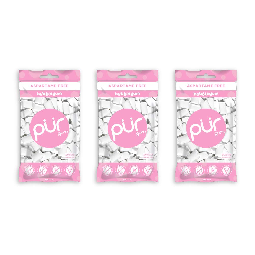 PUR 100% Xylitol Chewing Gum. Bubblegum. Sugar-Free. 55 Count (Pack of 3)
