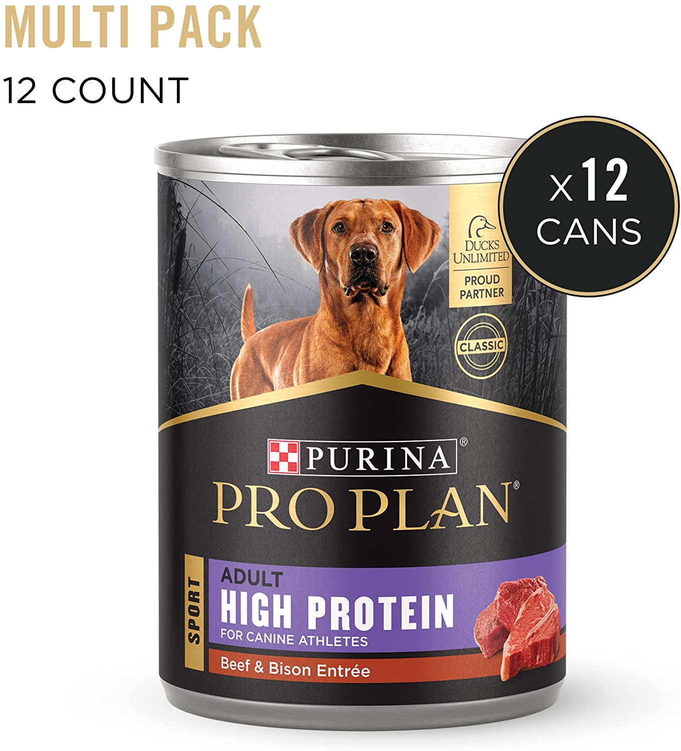 Purina Pro Plan Sport. Energy & Vitality Support. High Protein. Wet Dog Food. Beef & Bison. (12) 13 oz. Cans