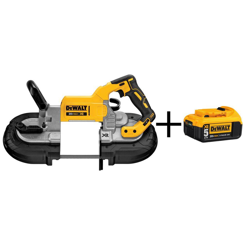 DEWALT DCS374Bw5b 20V MAX XR Cordless Brushless Deep Cut Band Saw and (1) 20V 5.0Ah Battery