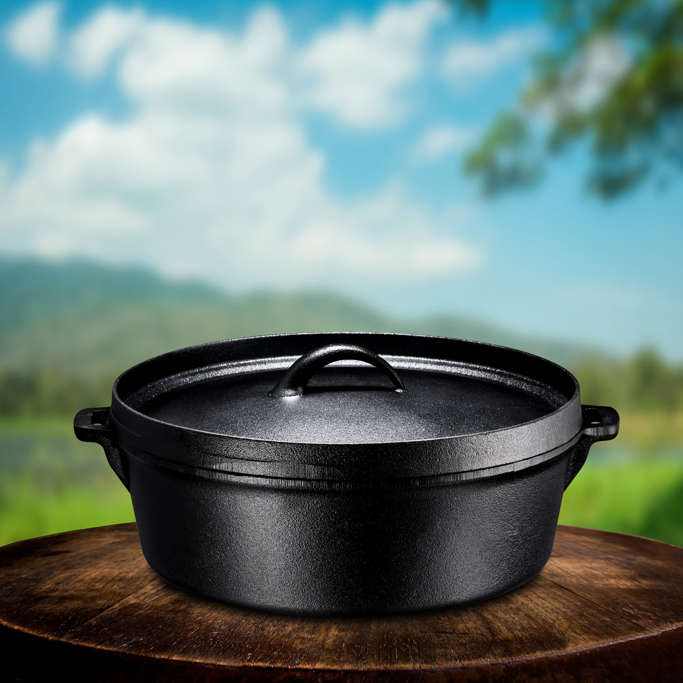 Bruntmor Cast Iron Dutch Oven with Flanged Lid Iron Cover. 6Qtz