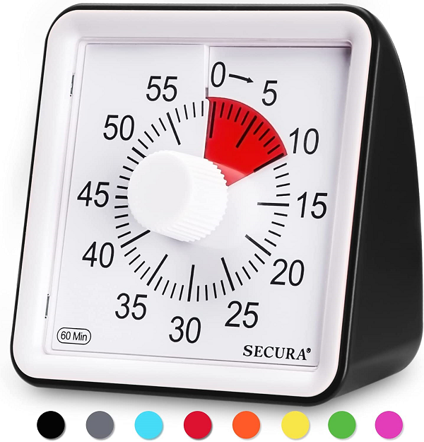 Secura 60-Minute Visual Timer. Classroom Countdown Clock. Silent Timer