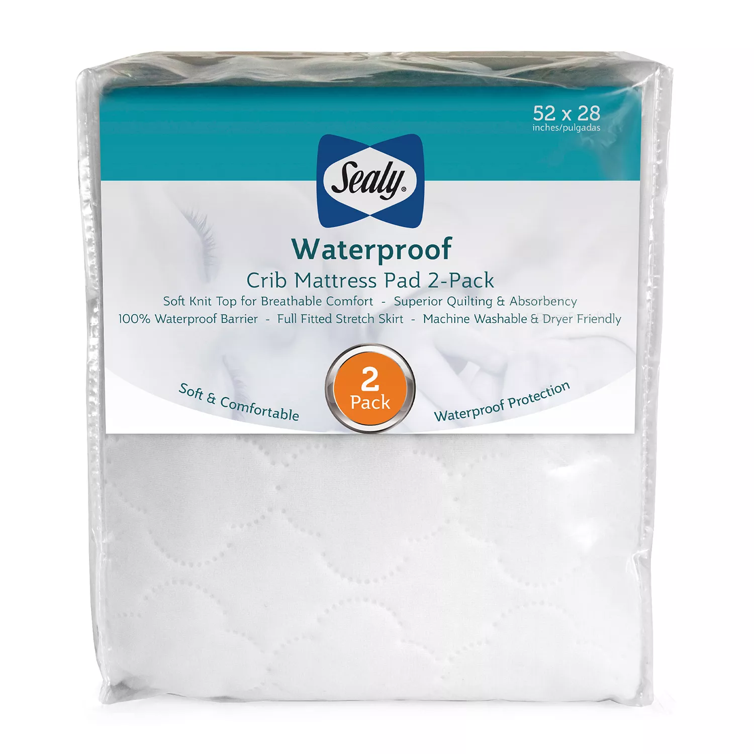 Sealy Waterproof Crib Mattress Pad. 2-Pack