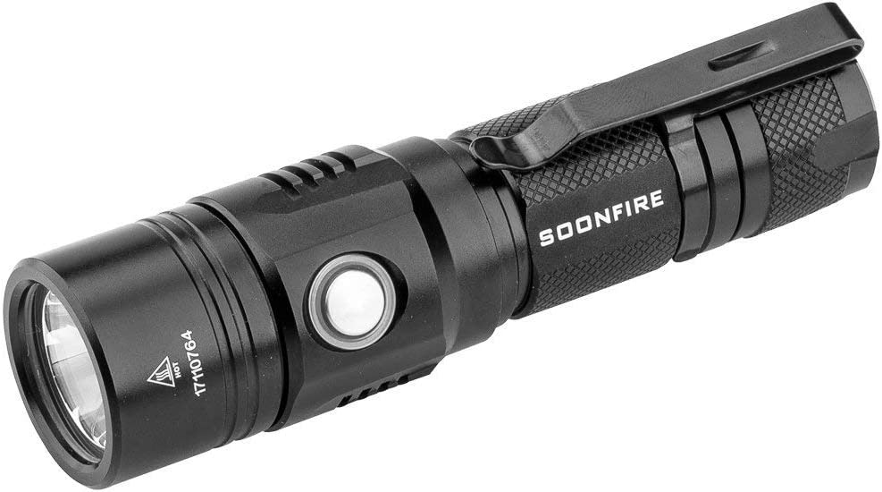 Soonfire Cree LED 1000 Lumens Flashlight. Rechargeable Waterproof Compact EDC Law flashlights - Black