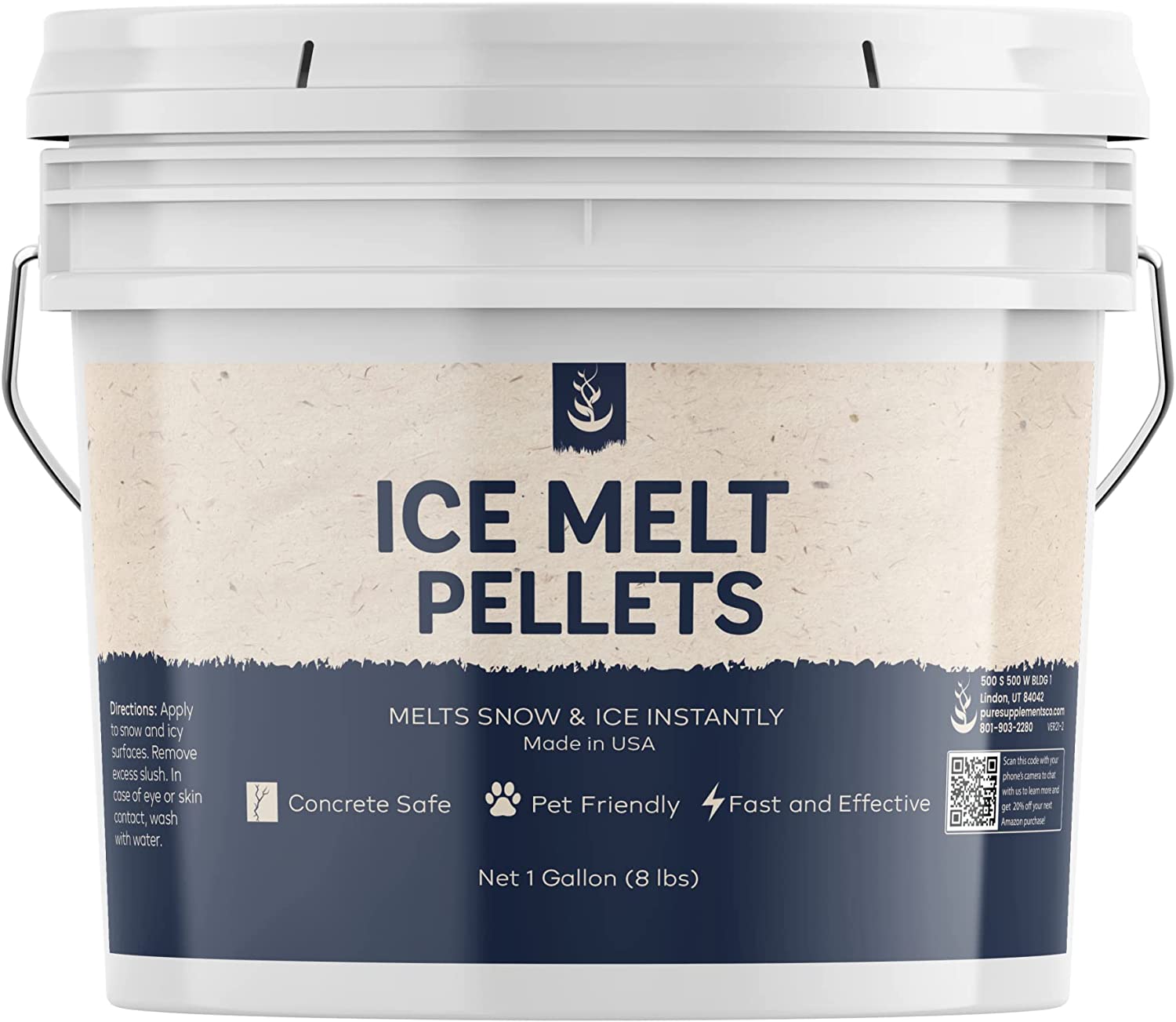 Pure Original Ingredients Ice Melt Pellets (1 Gallon) Fast-Acting & Powerful. Safe