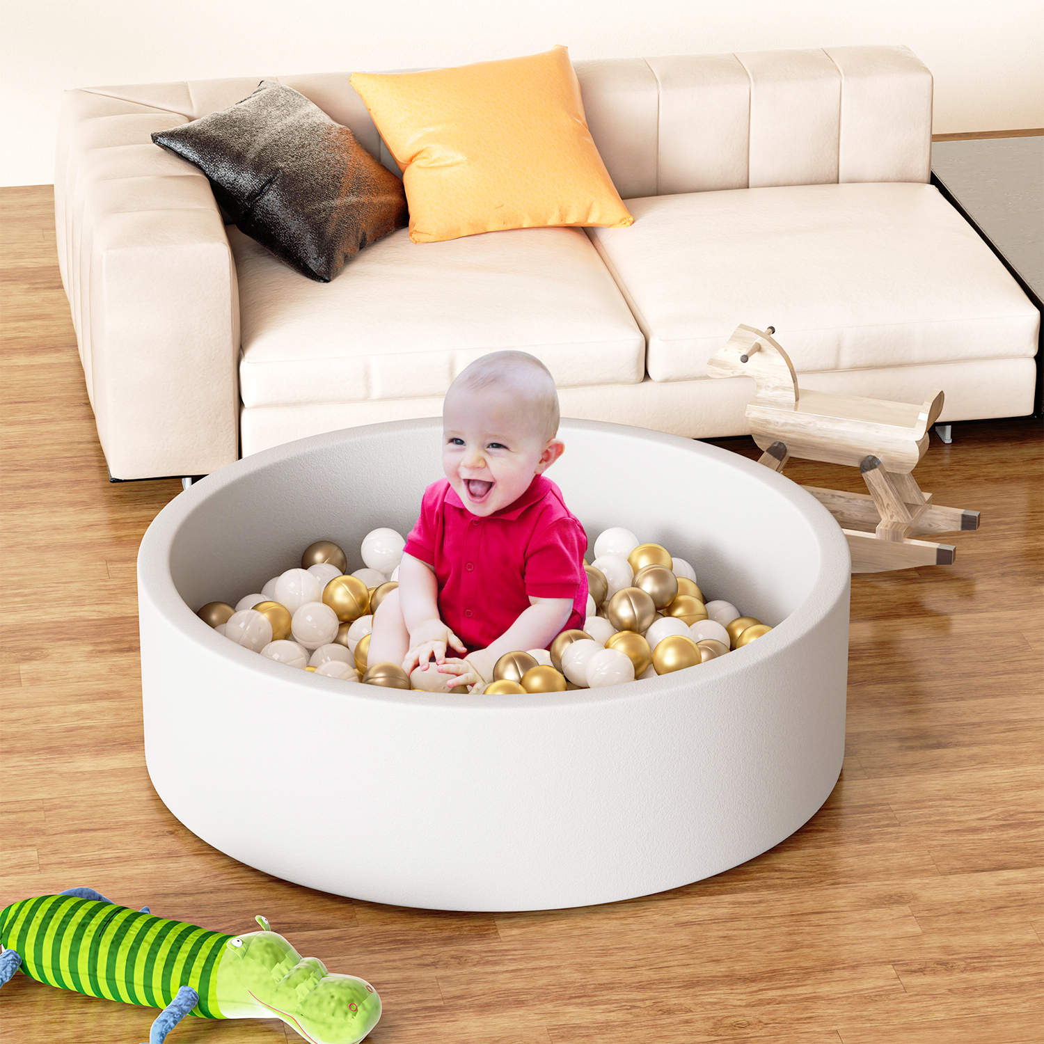 Teedor Foam Ball Pit (200 Balls Included). 39.4 x 11.5 inch large Ball Pits for Toddlers. Soft Children Indoor Round Playpen