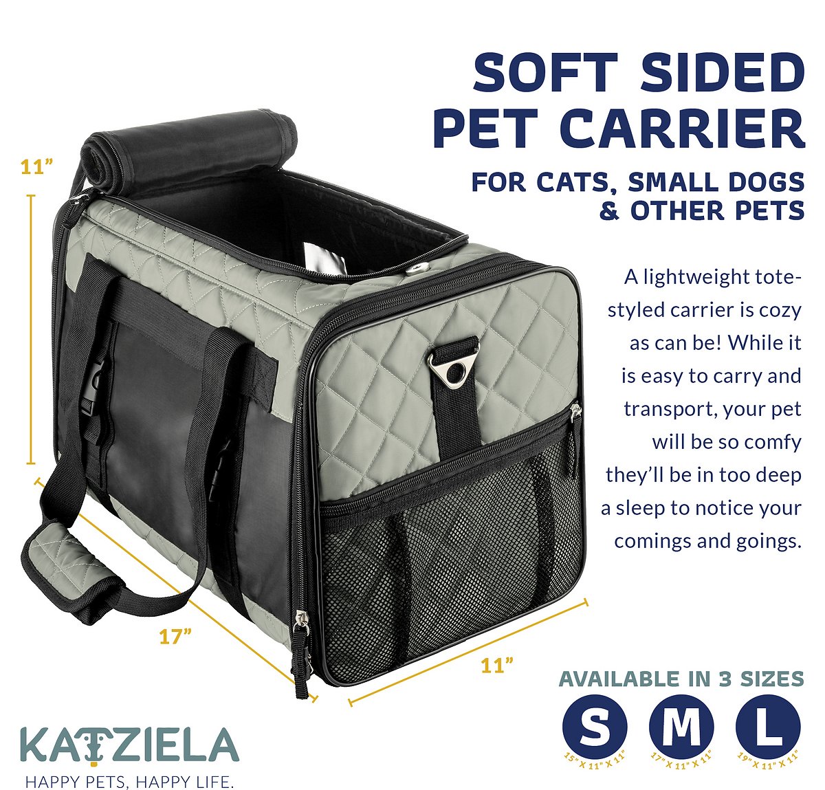 Katziela Quilted Companion Cat & Dog Carrier – Gray