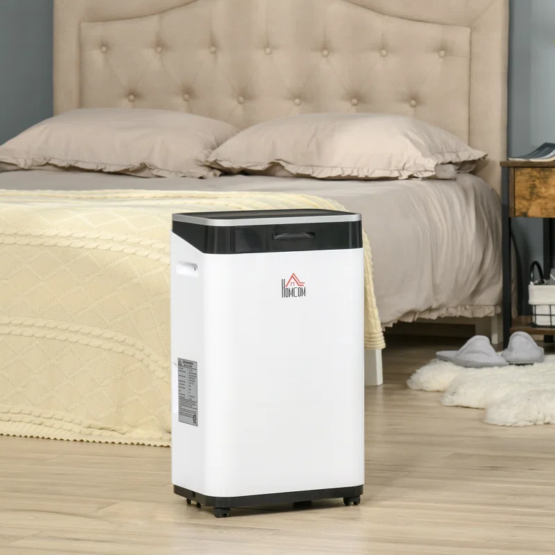 HOMCOM 821-020V80 2520 Sq. Ft Portable Electric Dehumidifier For Home. Bedroom or Basements with 14 Pint Tank. 2 Speeds and 3 Modes. White