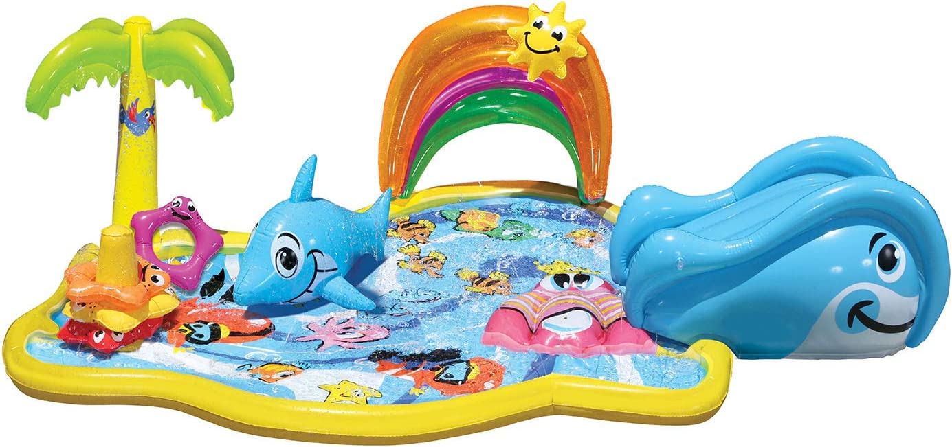 BANZAI Splish Splash Water Park JR. Length: 90 in. Width: 52 in. Height: 24 in. Junior Inflatable Outdoor Backyard Water Splash Toy