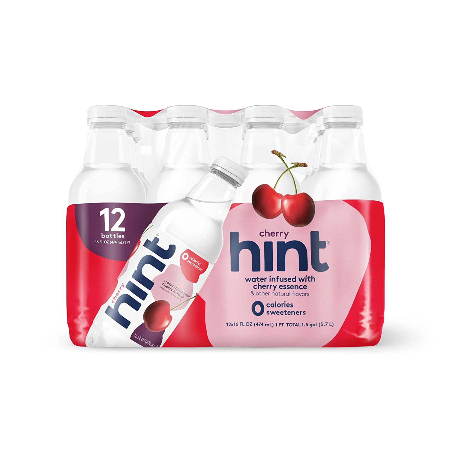 Hint Water Cherry Pure Water Infused 16 Fl Oz (Pack of 12) with Cherry Zero Sugar. Zero Calories. Zero Sweeteners. Zero Preservatives. Zero Artificial Flavors