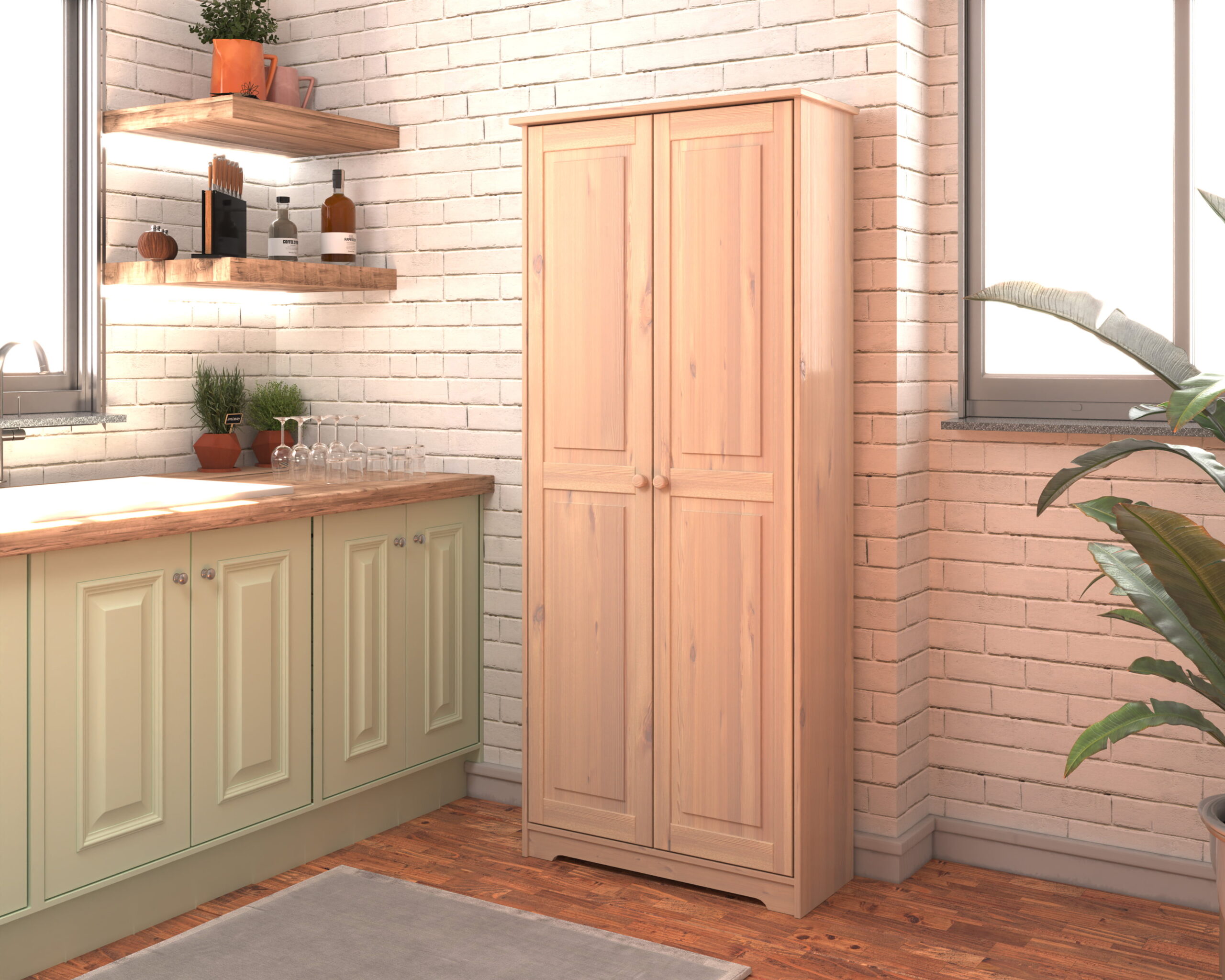 Solid Wood Pantry Storage Cabinet. Freestanding Kitchen Cupboard. Closet with Shelves