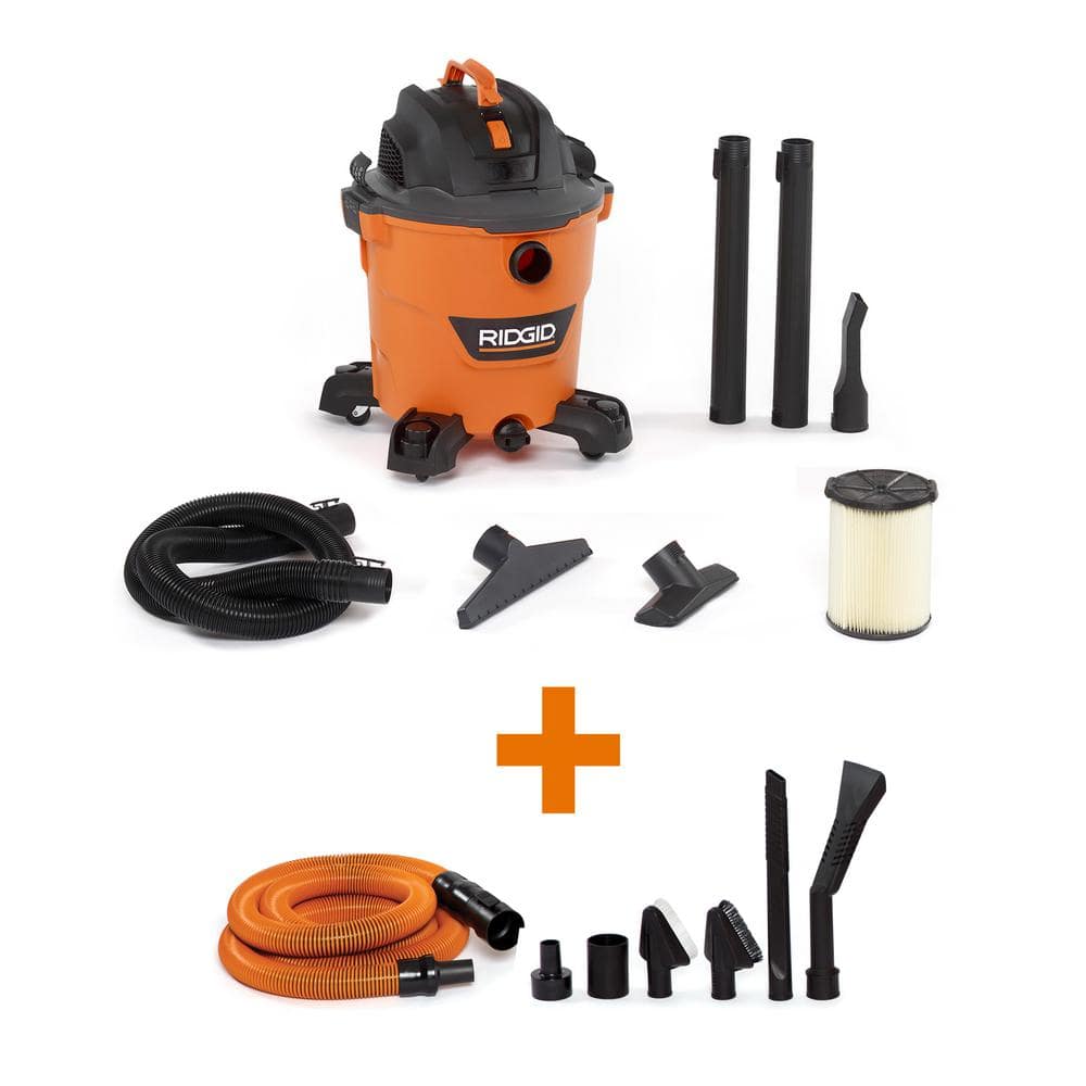 RIDGID HD1200A 12 Gallon 5.0 Peak HP NXT Wet/Dry Shop Vacuum with Filter. Locking Hose. Accessories and Premium Car Cleaning Kit